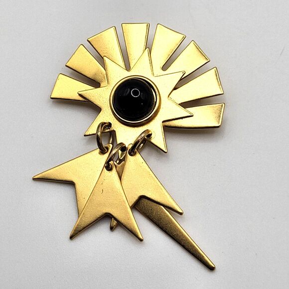 Vintage Boho Sunburst Goddess Brooch Pin unsigned articulated dangles 2.5in - Picture 3 of 3